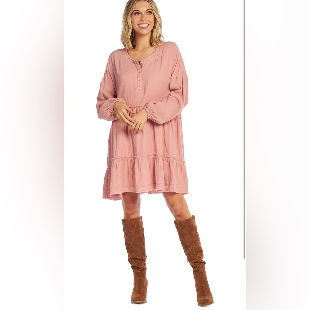 New Mud Pie Kynlee Dress Rose Pink Women’s Large Crinkle Cotton Gauze - Picture 8 of 10